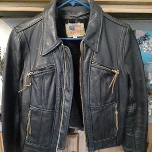 Real black leather biker type jacket
